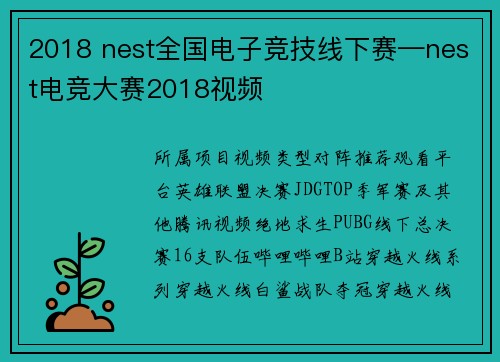 2018 nest全国电子竞技线下赛—nest电竞大赛2018视频